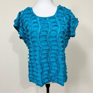 NWOT New Direction Turquoise Ruffled Textured Cap Sleeves Scoop Neck Pullover XL